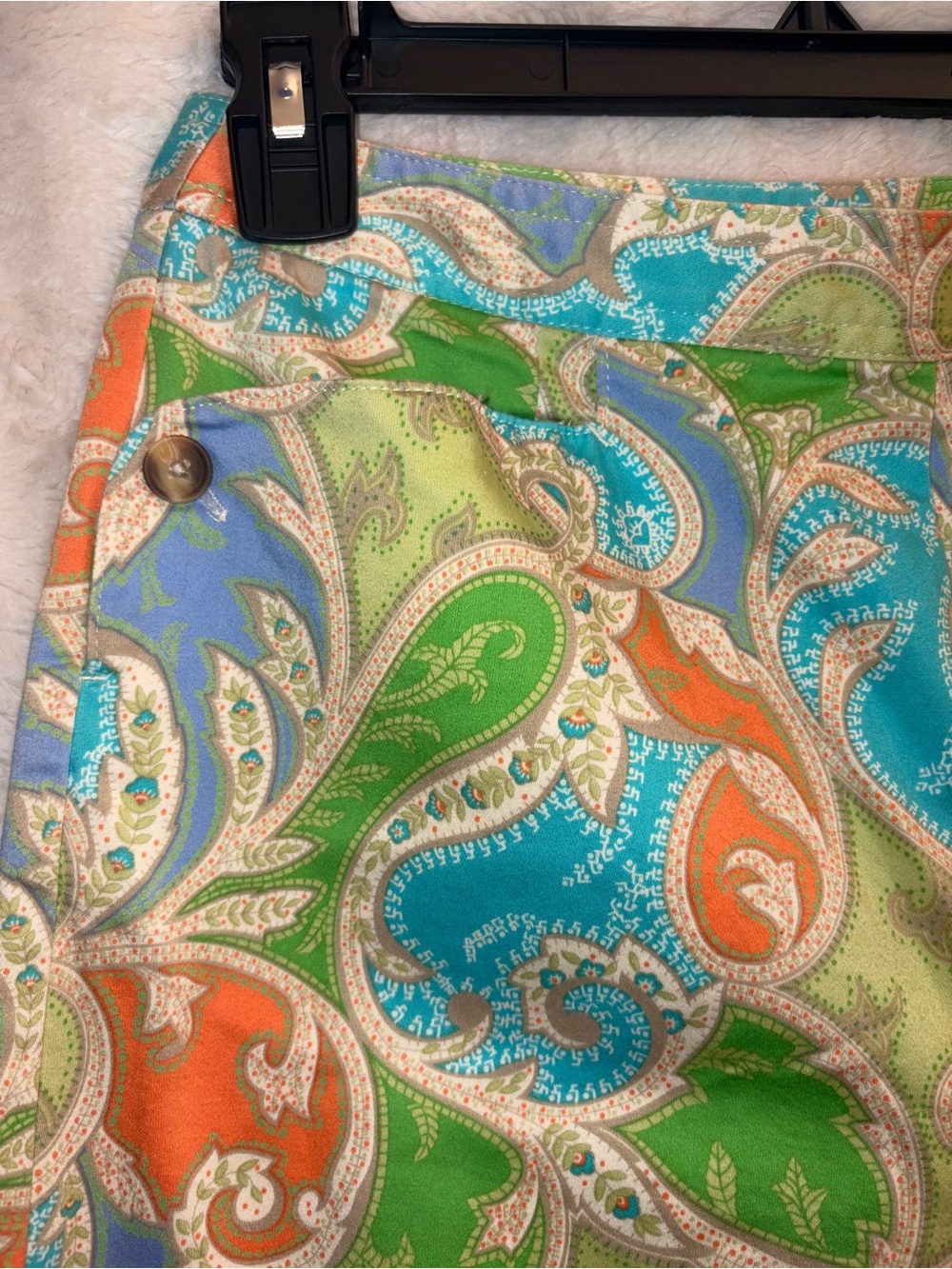 Talbots Paisley Pull-On Pants in Green, Blue & Orange - Picture 3 of 6